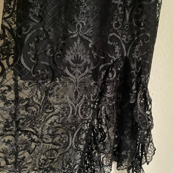 Reveuse Ruffle Hem Black Crochet Lace Semi sheer Coquette Goth Midi Sexy Dress L - Picture 9 of 13